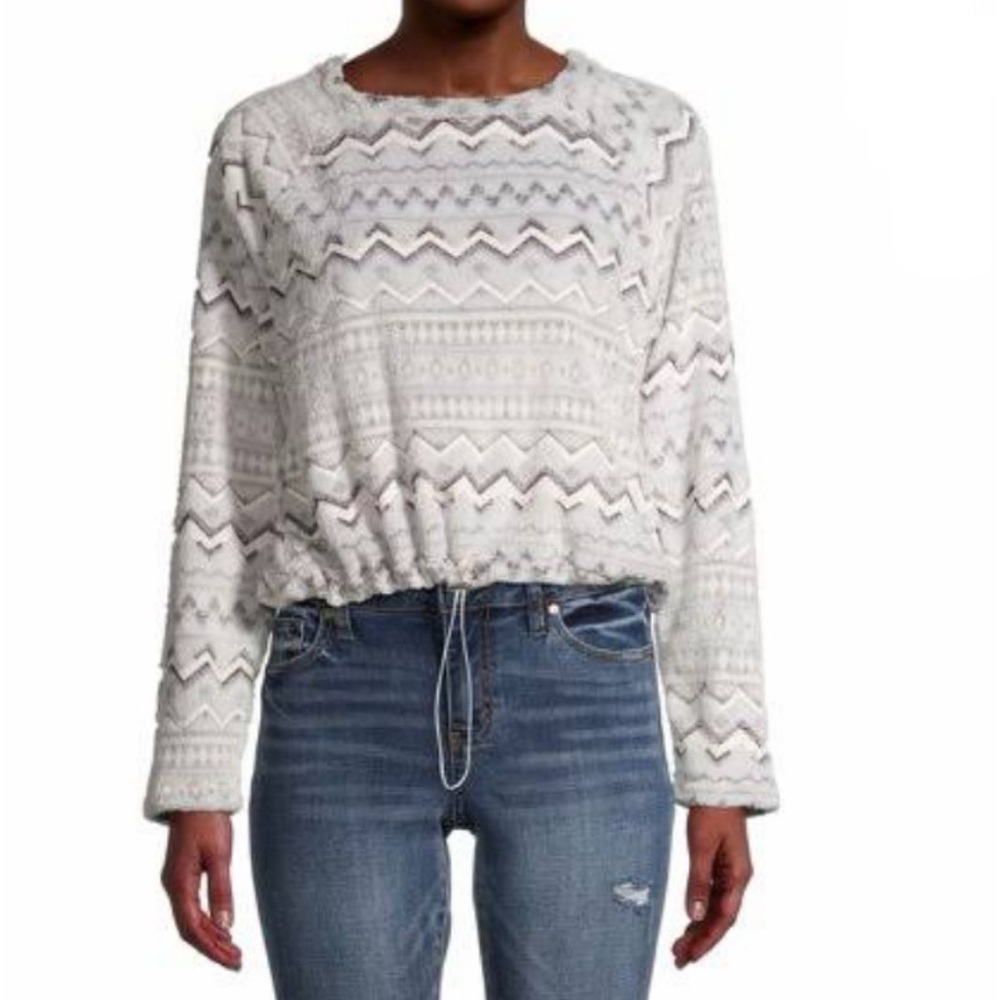 Derek Heart Women’s Plush Aztec Chevron Pattern Cinched Waist Pullover Sweater